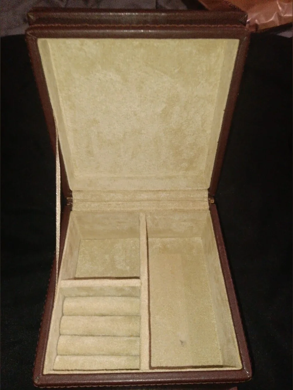 Brown Leather Travel Size Jewelry Storage Box with Embossed Crest